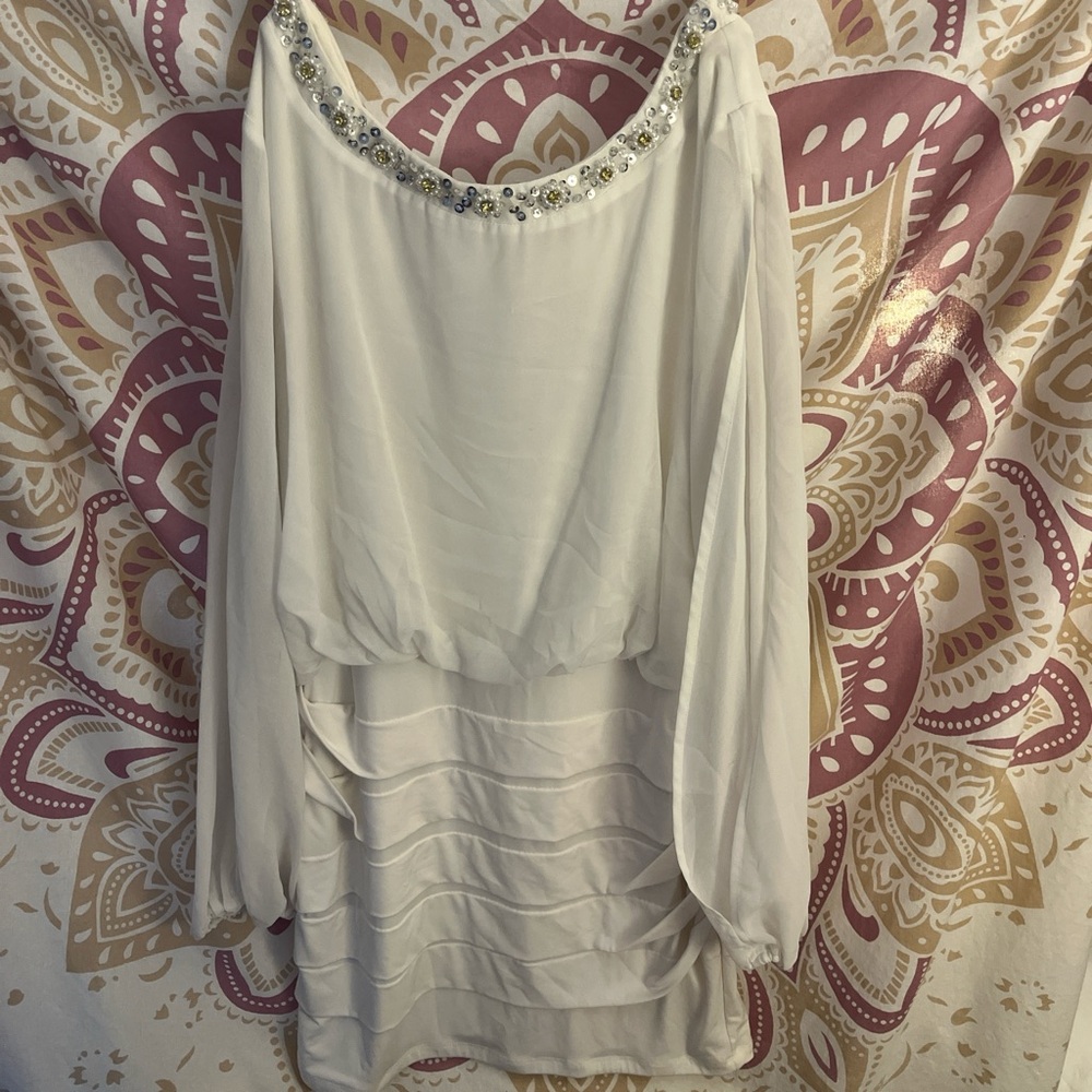 Elegant White Dress with Beaded Neckline